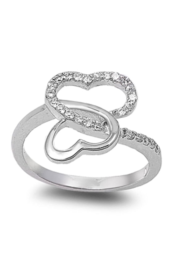 Clear CZ Infinity Criss Cross Heart Promise Ring Sterling Silver Band White 925 Female Size 4