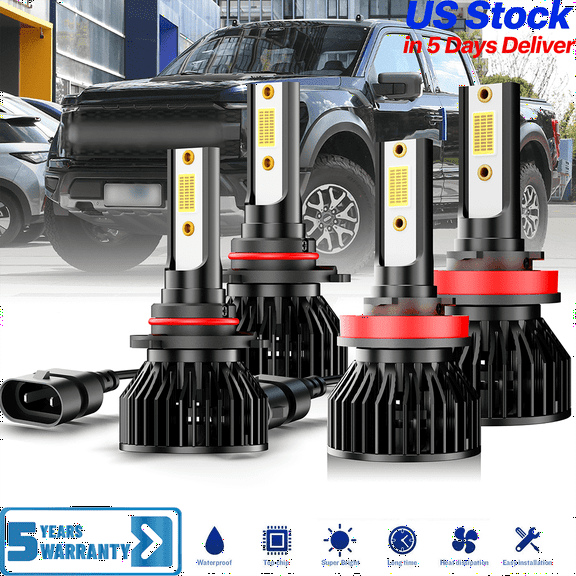 AQJ For Ford F150 2015-2023 LED Headlight High Low Bulbs 6000K White Combo, 9005x2pcs   H11x2pcs