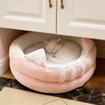 thumbnail image 4 of Cat-Eared Circular Plush Cat Bed With Tail Accent All-Season Soft Warm Washable Portable Cat Base For Indoor Cats(Pink-S), 4 of 5