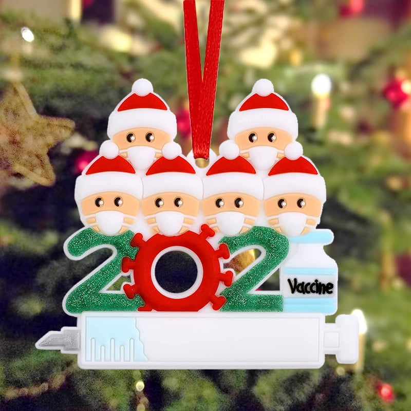 Ceramic Round Ornament & Ribbon Quarantine Keepsake Christmas Gift 2021 Vaccinated COVID Christmas Ornament with Virus Cell