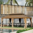 thumbnail image 5 of GAZEBETER 12x20ft Double Roof Hardtop Gazebo, Aluminum/Steel Frame with Privacy Curtains, Brown, 5 of 8