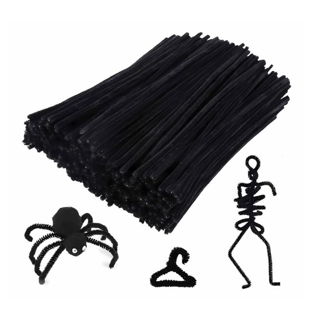100 Limpiapipas Terciopelo Confetti Color Negro