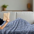 thumbnail image 3 of Moroccan Soft Flannel Fleece Throw Blanket, Azulejo Tile Pattern Diagonal Ceramic Pattern Star Design Ornament, Cozy Plush for Indoor and Outdoor Use, 50" x 60", Dark Blue White, by Ambesonne, 3 of 5