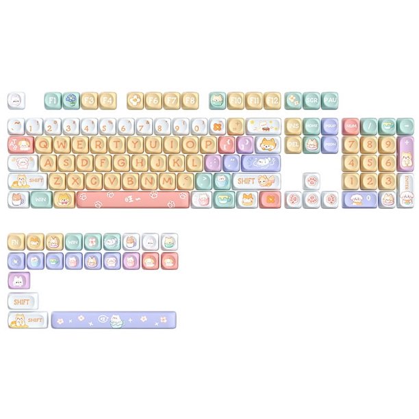 Juego completo de teclas grandes con temática navideña de color rosa melocotón, tapa de teclado universal de sublimación de cinco lados PBT
