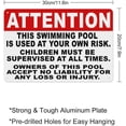 thumbnail image 2 of Attention This Swimming Pool Is Used At Your Own Risk Sign 8"x12" - Aluminum Tin Warning for Home Outdoor Garden, Durable Liability Decor for Pool, 2 of 8