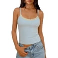 thumbnail image 2 of CUZIBR Women Tank Top Camisole Solid Color Basic Scoop Neck Padded Lace Sleeveless Spaghetti Strap Slim Fit Soft Trendy Relaxed Casual Yoga Summer Tunic Cami Crop Top,Blue,One Size, 2 of 4