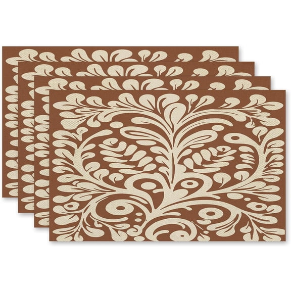 Boho Neutral Floral Placemats Set of 4, Vintage Beige Flower Placemats, Boho Mid Century Modern Table Mats Place Mats for Kitchen Dining Table Decoration 18x12 Inch