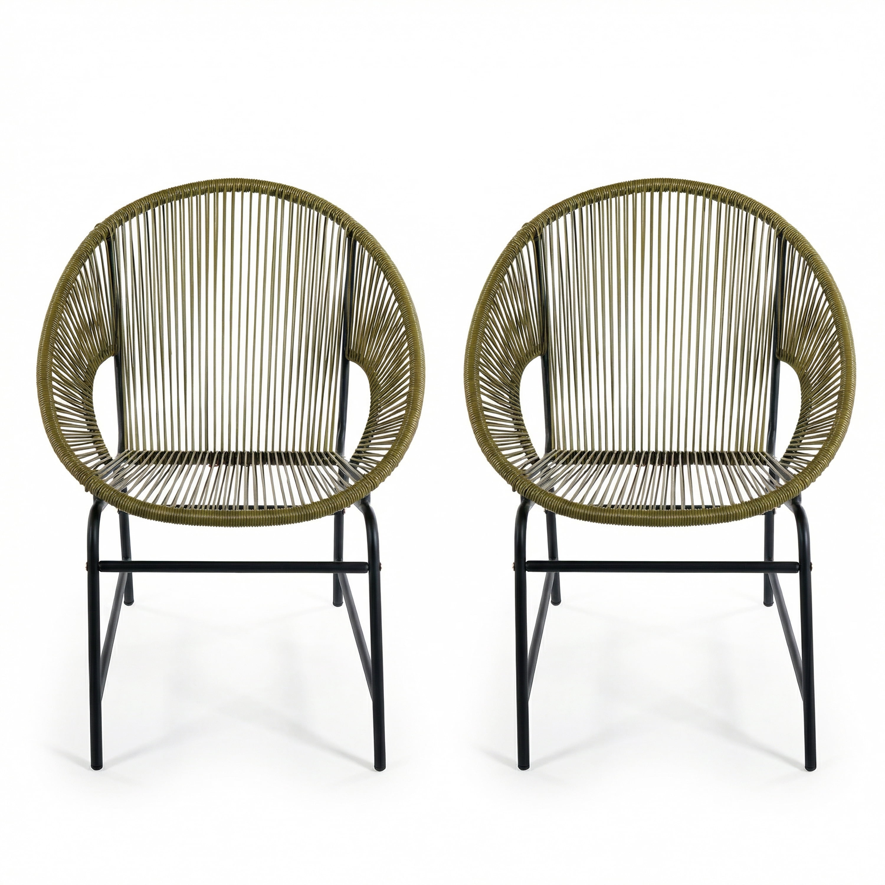 Outdoor PE Rattan Wicker Chairs Set of 2 with Iron Frame for Garden Porch Balcony, Green