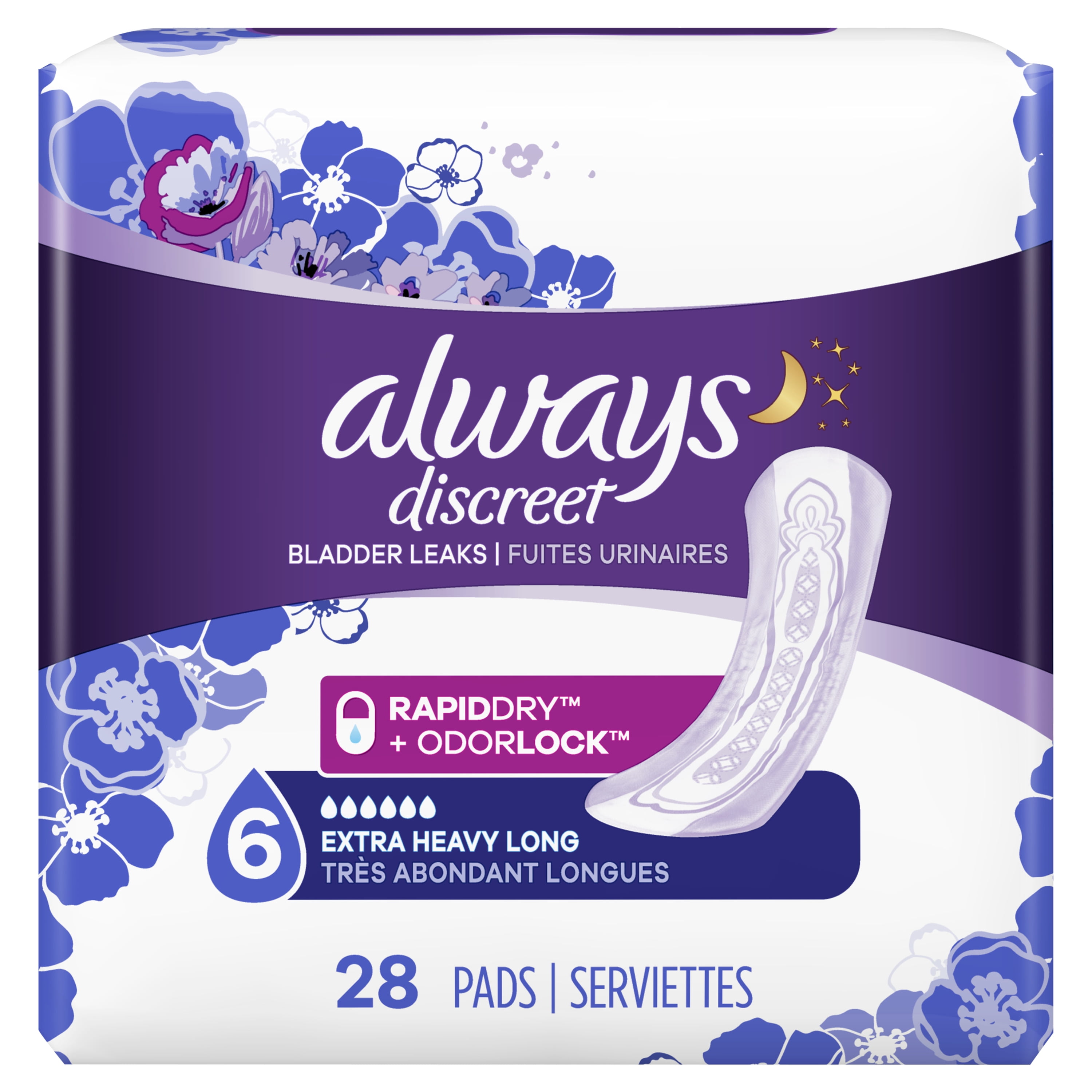 Always Discreet Incontinence Pads, Extra Heavy Absorb, Long, 28 ct ...