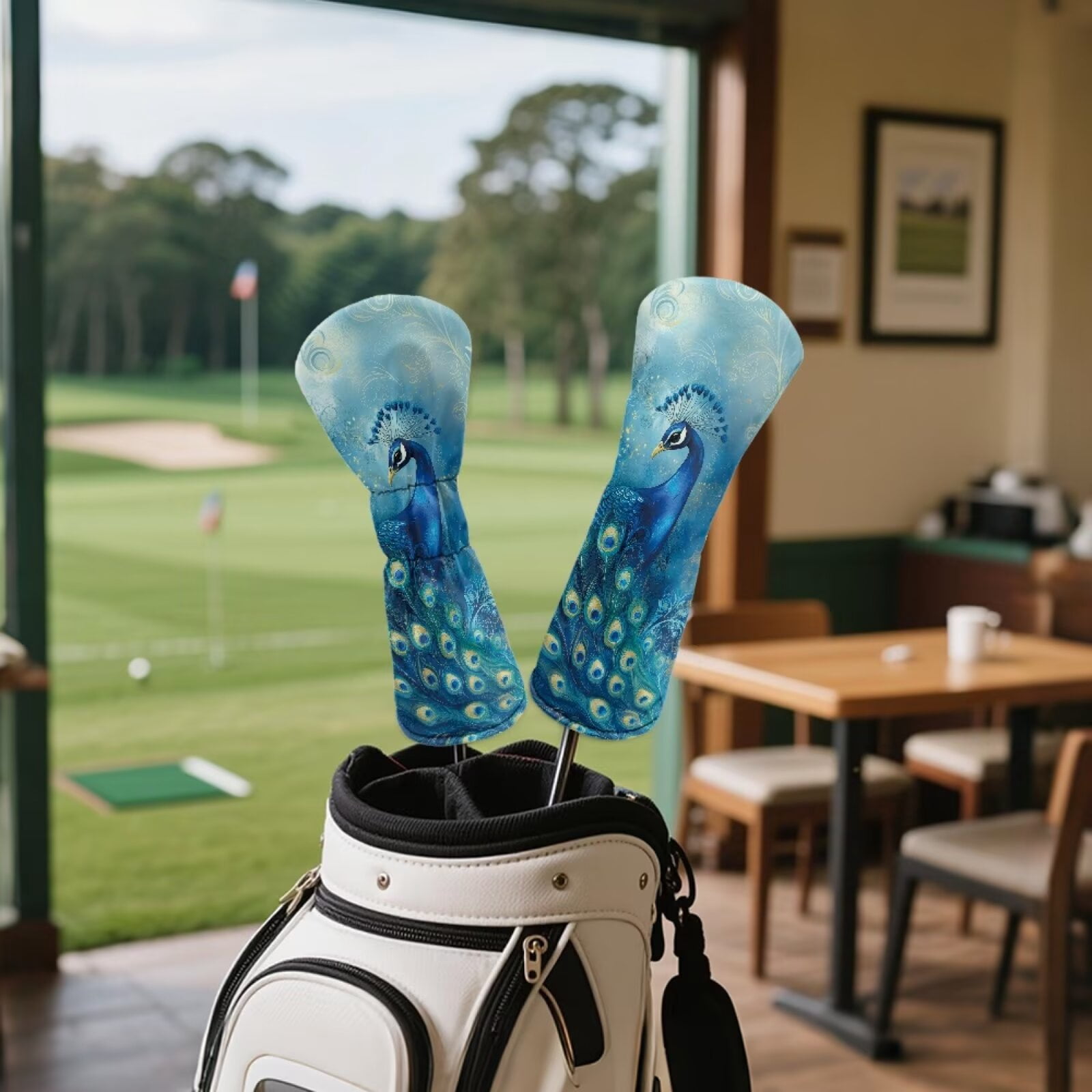 Uorisanigo Golf Club Covers Set of 3 Driver Headcover and Fairway Wood Head Covers Hybrid Headcovers, Blue Paisley Peacock Accessories Premium PU Leather Golf Head Cover
