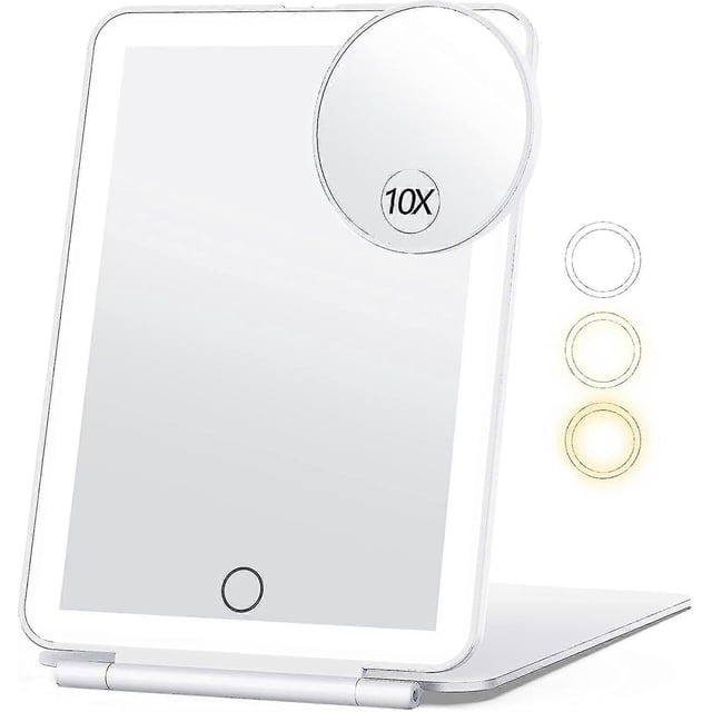 Travel Makeup Mirror With 10x Magnifying Mirror, Vanity Mirror With 80leds, 3 Color Lighting, Rechargeable 2000mah Batteries