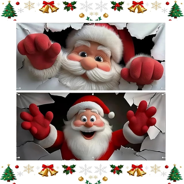 Porte de Garage Père Noël - Décoration Réutilisable pour les Fêtes de Noël, Décoration Extérieure Résistante aux Intempéries