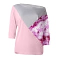 thumbnail image 4 of Pompotops T-Shirt Patchwork Imprimé Épaules Dénudées Manches Courtes Décontracté pour Femmes, 4 of 5