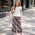 thumbnail image 6 of COEQINE Girls Ruffled Pants Elastic Waist Wide Leg Trousers Pants with Pockets Long Trousers Loose Fit Y2K Summer Outfits for 11-12 Years, Skull Floral Heart, 6 of 8