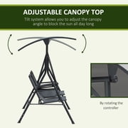Outsunny 2 Person Porch Swing with Canopy, Storage Table, Cup Holder, Gray