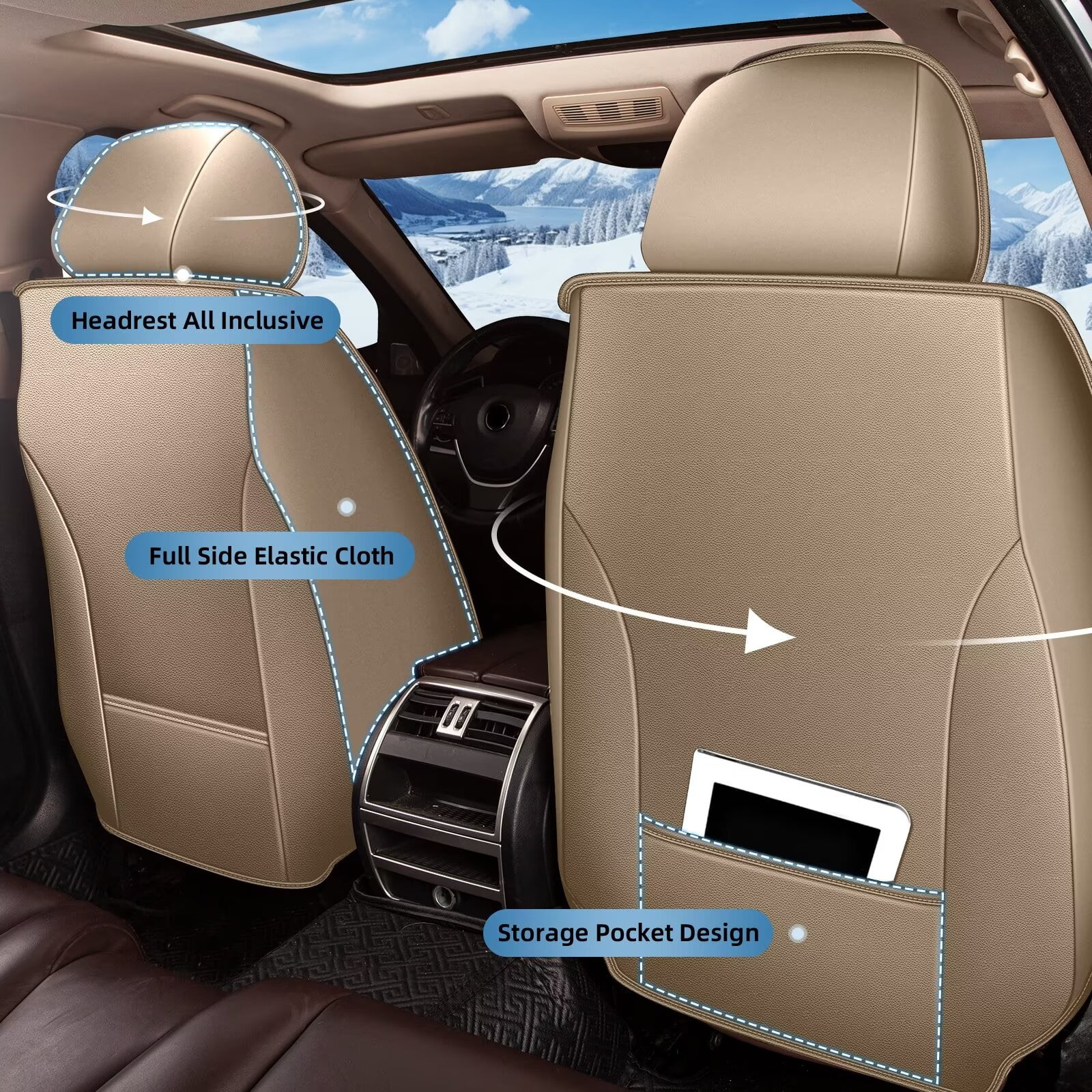 DIKSOAKR Seat Covers Fit for Toyota Camry 2012-2024 2025 Full Set Leather Seat Covers Breathable Waterproof Vehicle Seat Cushion (2 Row 5 Seat, Beige)