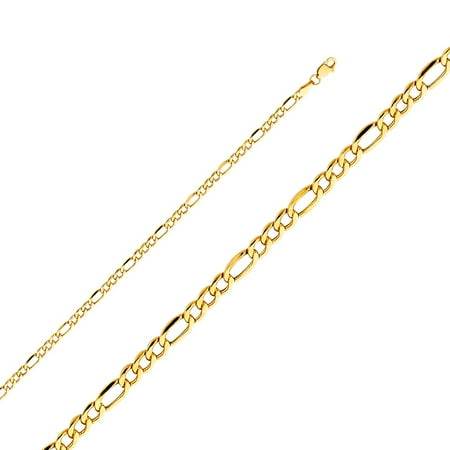 14k Yellow Solid Italian Gold 3.4mm Figaro Links Plain Polish Unisex Chain Bracelet 7 Inches