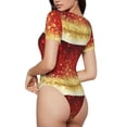 thumbnail image 2 of Fotbe Red Gold Glitter Body de Mujer con Cuello Redondo y Mangas Cortas, Sin Mangas Ajustado, Suave, Cómodo y Básico-Large, 2 of 7