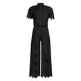 thumbnail image 4 of Summer Solid Color Short Sleeve Turn Down Collar Lapel Hollow Out Lace Vest and Wide Leg Pants Two Piece Outfit for Women Black L, 4 of 5