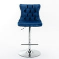 thumbnail image 2 of Swivel Bar Stools Set of  2 with Adjustable Seat Height, Contemporary Velvet Counter Stool with Metal Legs and Chrome Nailhead Trim Backrest, Dining Chair for Home and Pub, Blue & Sliver, 2 of 8
