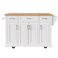 thumbnail image 4 of Homy Casa 54" Kitchen Island Cart, White, Foldable Rubberwood Top, Storage, Rolling Wheels, 4 of 4