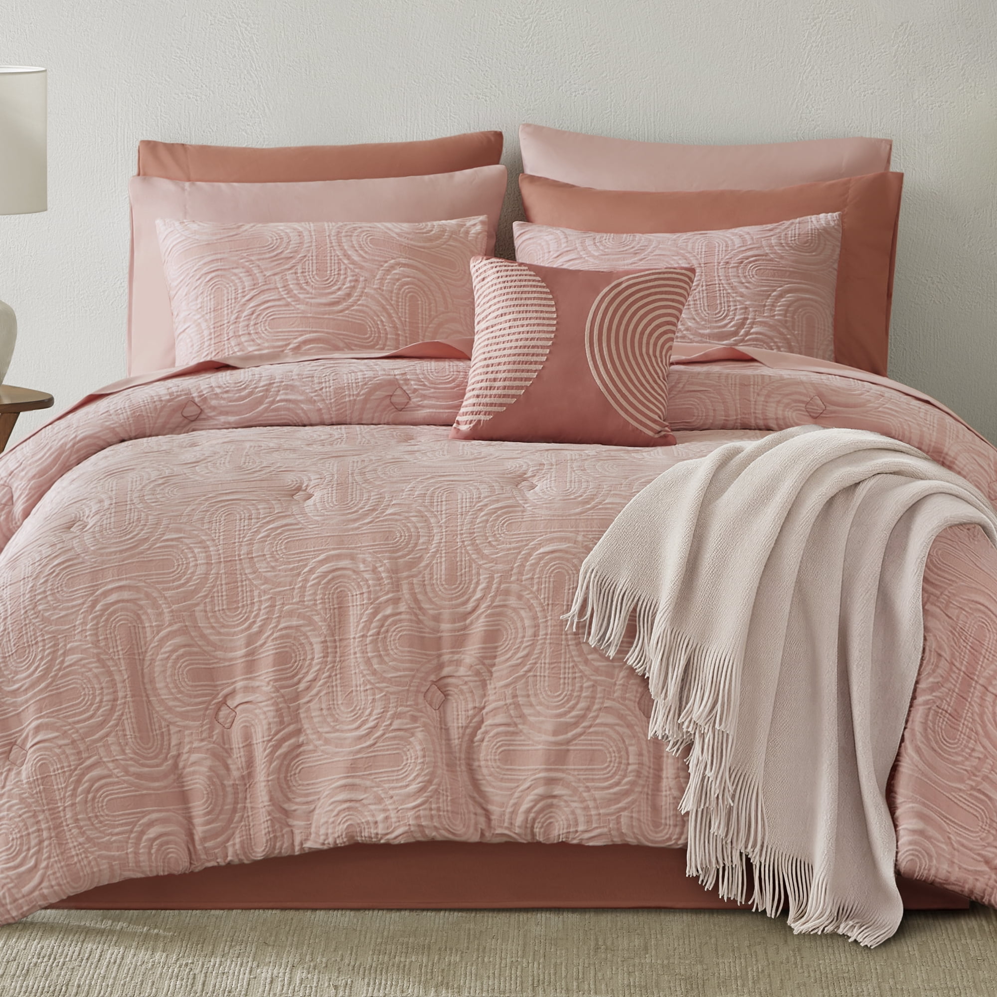 Mainstays All in One Reversible Comforter and Sheet set- 11 Piece, Queen, Pink Arch