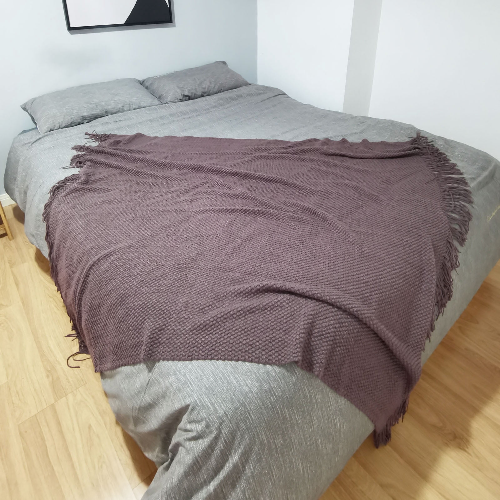 LOMAO Knitted Throw Blanket with Tassels Bubble Textured Lightweight Throws for Bed,Chair,Sofa,Living Room,Home Decor (Pale Lavendar,50*60 in)