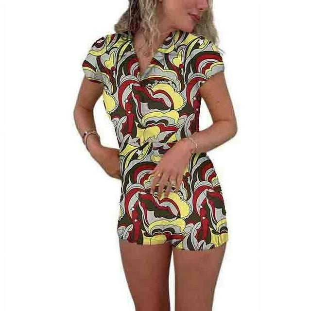 Women‘s Y2k Short Romper Button-Down Bodycon Jumpsuit One Piece Pyjamas