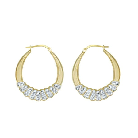 Brilliance Fine Jewelry 18K Gold-Plated Sterling Silver Crystal Scallop Earrings for Adults