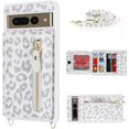 thumbnail image 3 of Google Pixel 7 Pro Case for Women with Card Holder 6.7" 5G 2022,Google Pixel 7 Pro Phone Case with Strap,Crossbody Lanyard Cases with Credit Card Slots Kickstand Case,White Leopard, 3 of 14