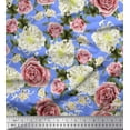 thumbnail image 1 of Soimoi Blue Cotton Duck Fabric Leaves,White Floral & Rose Flower Print Fabric by The Yard 42 Inch Wide, 1 of 1