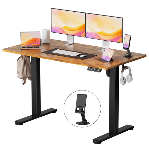Lacoo 45" x 24" Sit to Stand Desk Height Adjustable Standing Desk Electric Stand up Table with Phone Stand, White