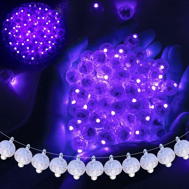 Luces para globos, color chzk, 100 unidades, LED morados, impermeables