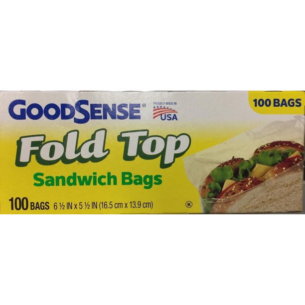 Fold Lock Top 6.5x5.5 inches Sandwich Bags 100 bags per box Walmart