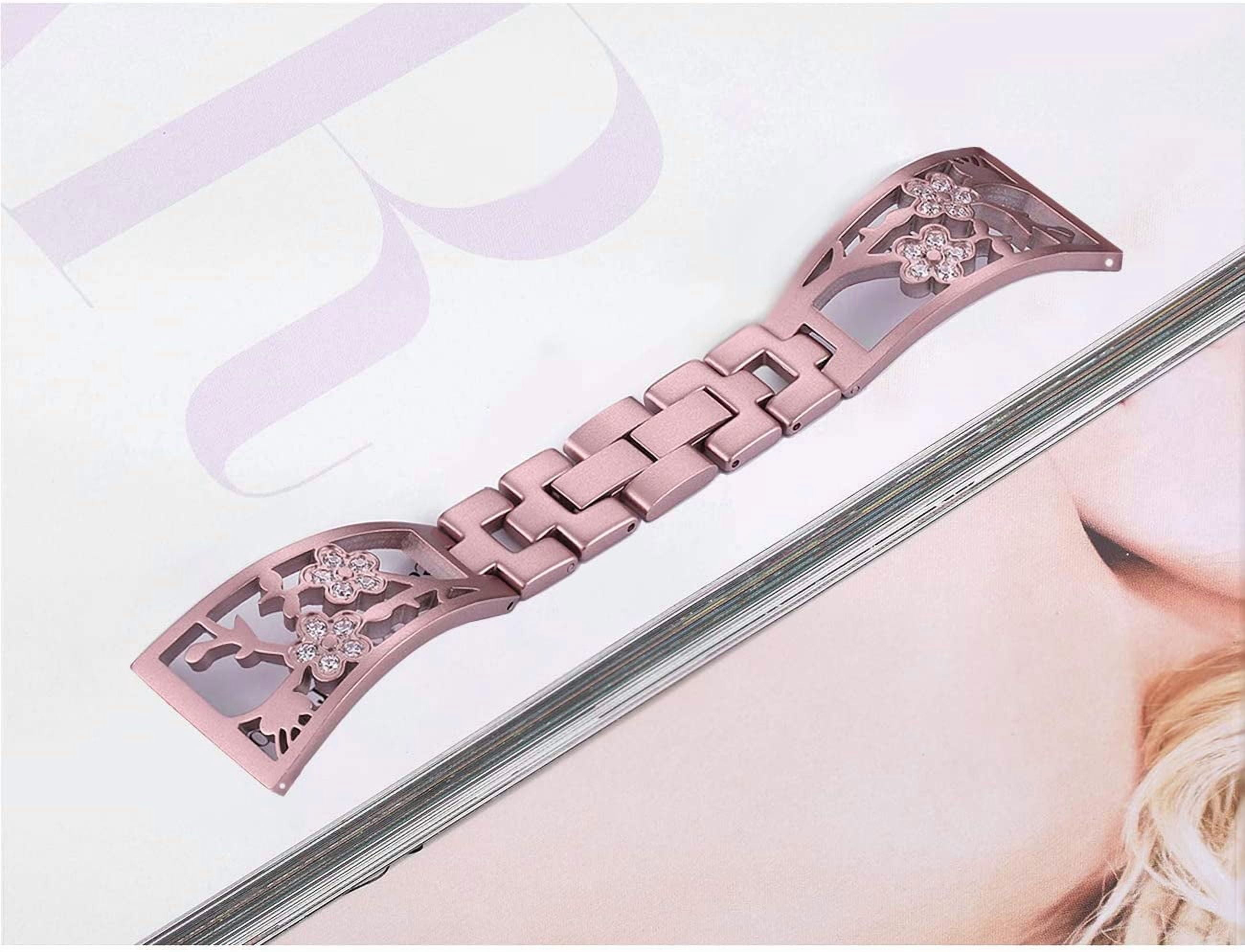 REQO Stainless Steel Bands Compatible with Fitbit Versa 2/Versa Lite/Versa for Women, Luxurious Bling Bracelet with Rhinestone Metal Wristbands