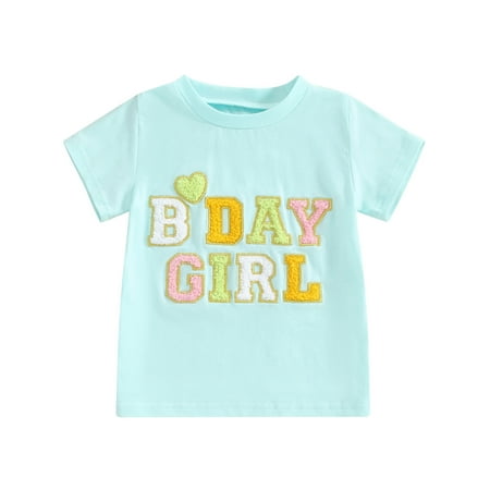 

Mevireiy Little Girls Birthday Girl Letters Embroidery T-Shirt Casual Pullover Tops Blue 12-18 Months