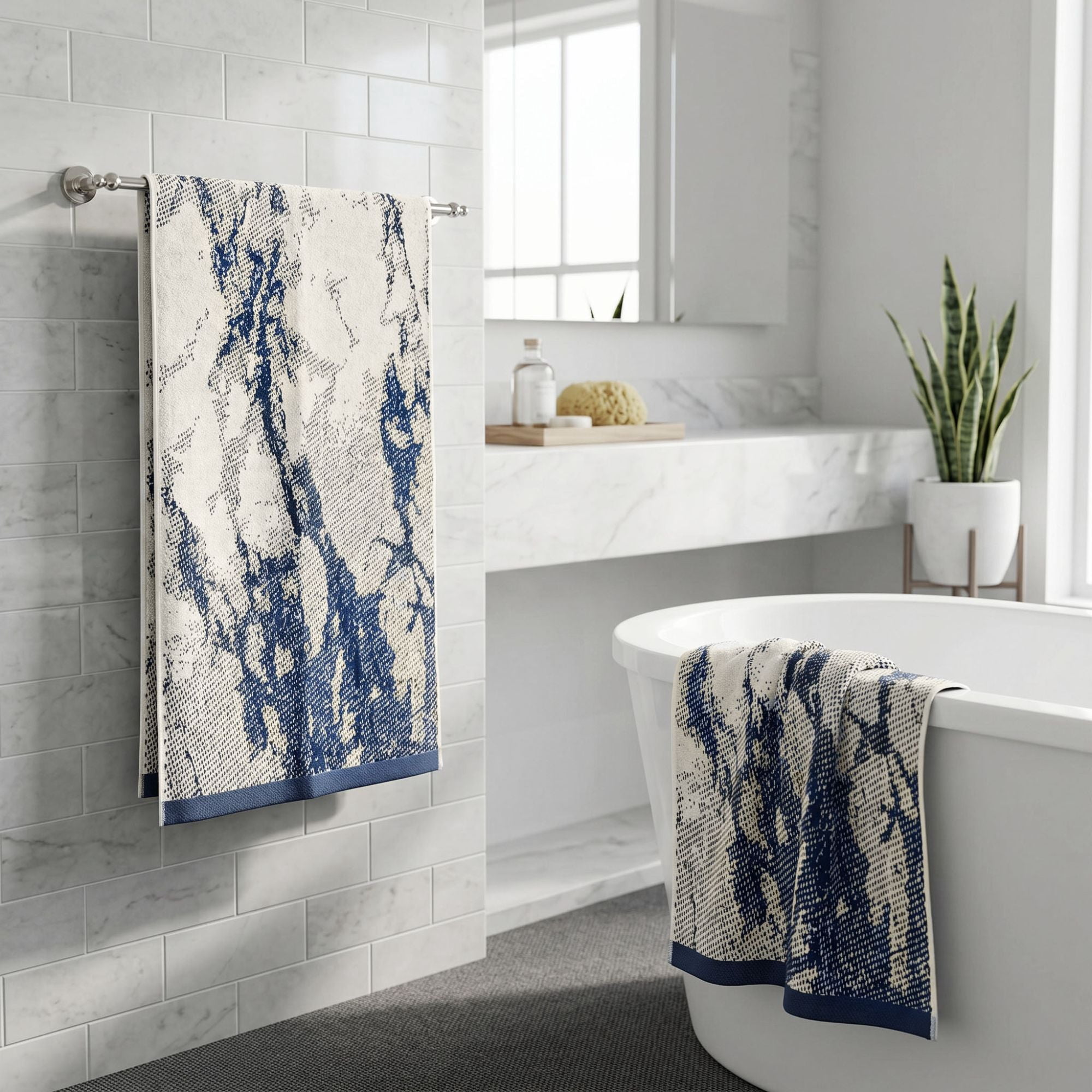 Superior Marble Pattern Oversized Cotton Bath Sheets, 2-Pack, Navy Blue - Charcoal