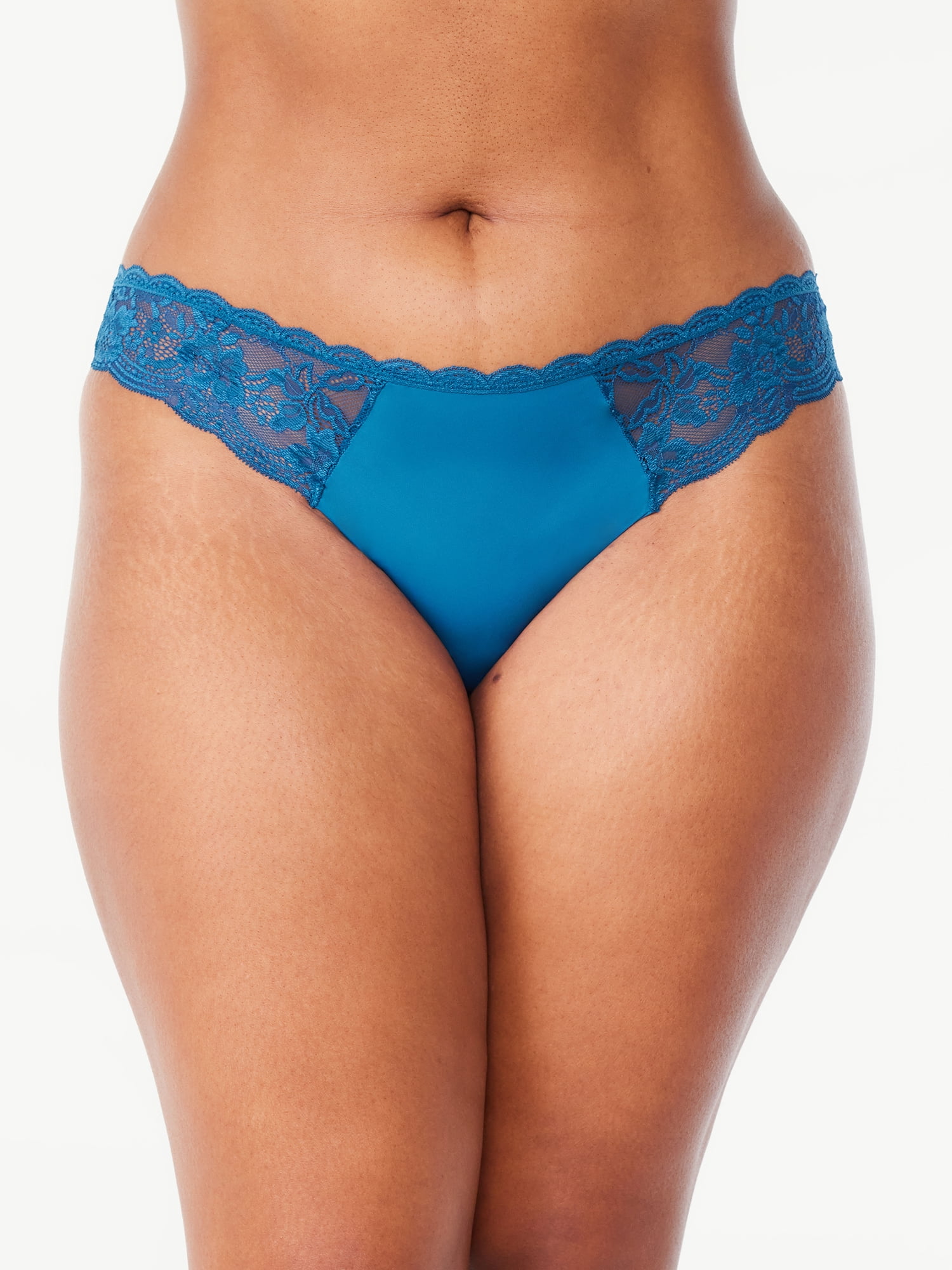 Joyspun Women's Microfiber and Lace Cheeky Panties, 3-Pack, Sizes XS-3XL