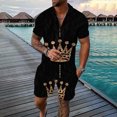 thumbnail image 1 of Vedolay Short Sets For Men Casual Summer Summer 2 Piece Shirt and Shorts Set Printed Sports Hawaii Beach Style Two Piece Set,Black L, 1 of 3