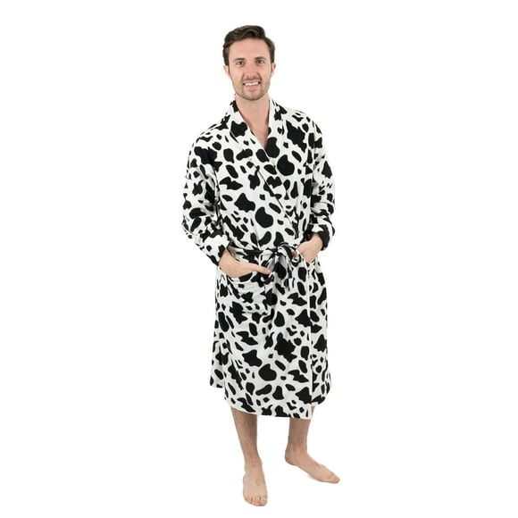 Leveret Mens Robe Soft Micro Fleece Plush Shawl Collar Bathrobe Cow Size L/XL