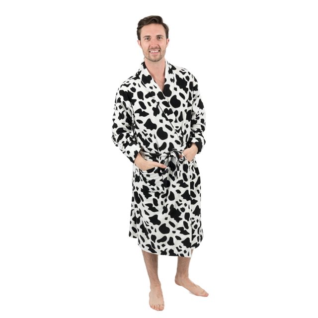 Leveret Mens Robe Soft Micro Fleece Plush Shawl Collar Bathrobe Cow Size L/XL