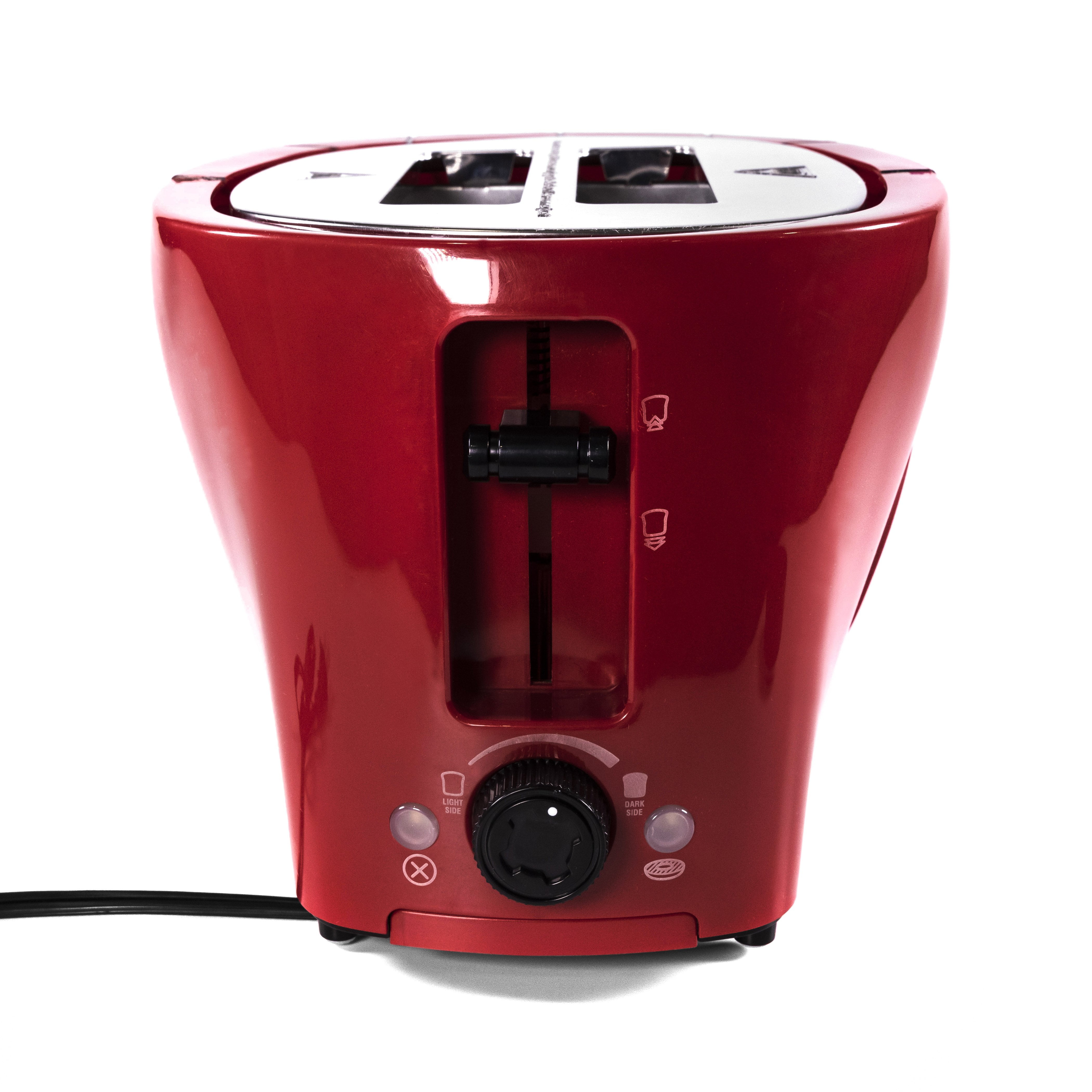 Uncanny Brands 2-Slice Toaster, Red with Shade Selector Dial and Removable CrumbTray