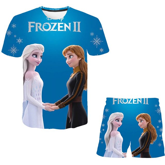 Conjuntos de ropa de Frozen Elsa Anna para niños, ropa de verano para bebés, camiseta de manga corta para niñas y pantalones, trajes de 2 uds, ropa para niños, 10T Gao Jinjia LED