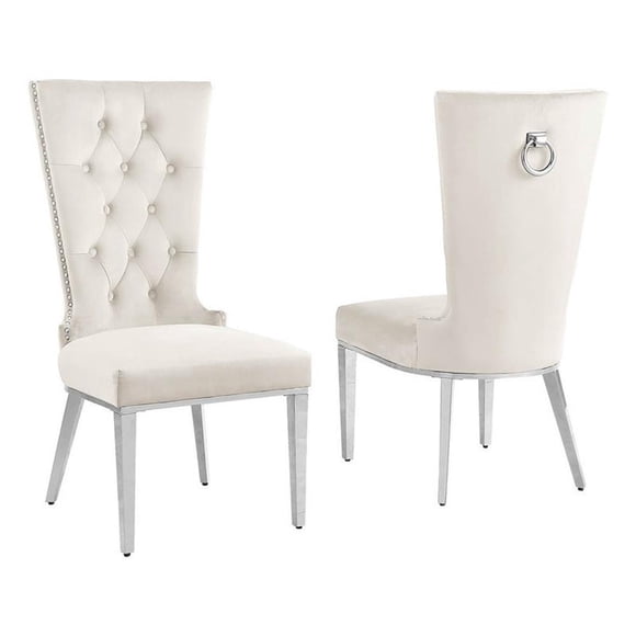 Chaises Latérales Rembourrées en Velours Crème avec Acier Inoxydable, Ensemble de 2
