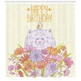thumbnail image 3 of Ambesonne Birthday Shower Curtain, Happy Cat Bird Flowers, 69"Wx84"L, Pale Yellow Lilac Orange, 3 of 3