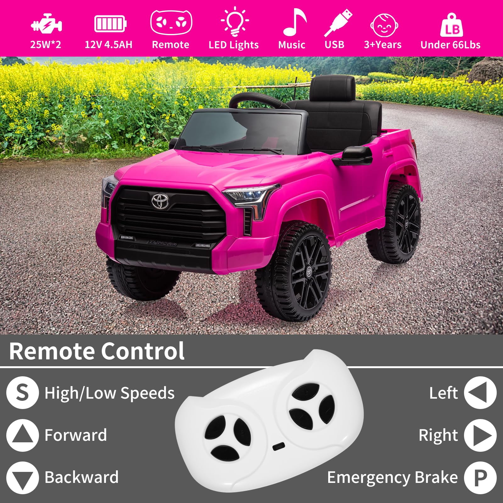 Electric Car for Kids, Licensed Toyota Tundra 12V Electric Truck, Off-Road Kids Car w/Remote, Spring Suspension & 3 Speeds, LED Headlights