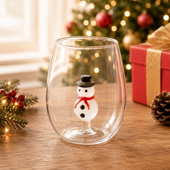 3D Christmas Glass Cup with Holiday Figurine Inside, 13.5 oz Borosilicate Glass Mug with Snowman or Gingerbread Design for Hot Cold Beverages