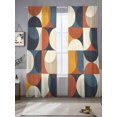 thumbnail image 5 of Navy Blue Beige Semi Sheer Window Curtains 108 Inches Long, Middle Century Modern Geometric Abstract Art Rod Pocket Voile Chiffon Curtain Light Filtering Drapes for Living Room, 52"x108", 2 Panels, 5 of 9