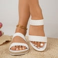 thumbnail image 2 of Espadrilles for Women Braided Double Band Open Toe Slides Sandals Lightweight Thick Sole Summer Beach Vacation Dress Flat Shoes White Size 6.5, 2 of 5