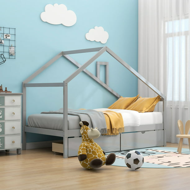 Twin Size Bed Frame With Storage, Teal Twin Bed Frame With Storage